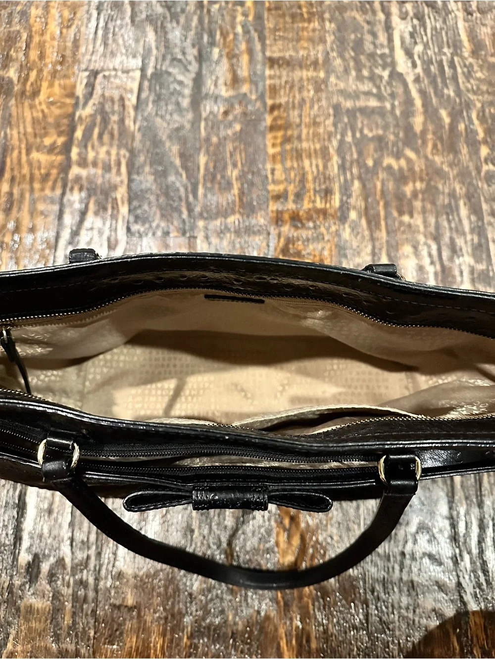 kate spade Valencia Road Harmony Black Ostrich-Texture Tote with Bow Trim